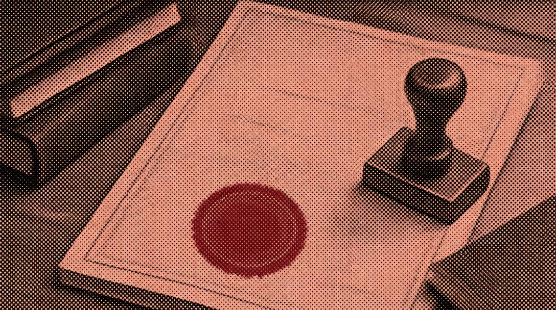 Rasterbillede af et officielt dokument med stempel og segl